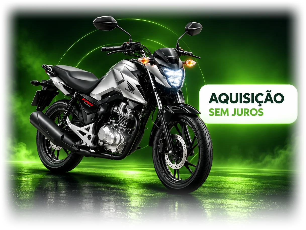 Ilustração promocional de uma Honda 0 km e da aquisição sem juros na Loquify
